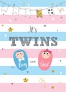 It`s twins. Baby birth announcement card vector design